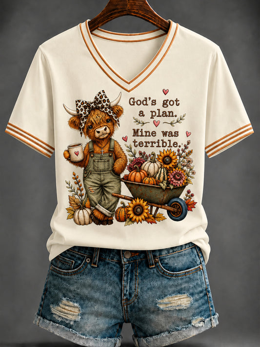 Women's Autumn Faith Printed V-neck T-shirt