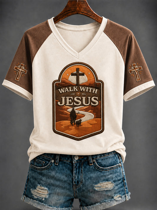 Women's Western Faith Printed V-neck T-shirt