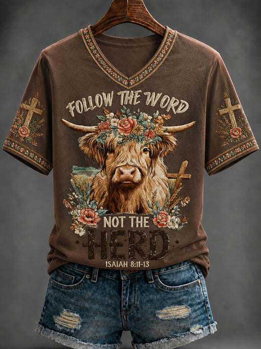 Women's Western Faith Printed V-neck T-shirt