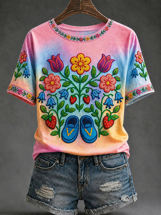 Women's Native Floral Print Casual T-Shirt