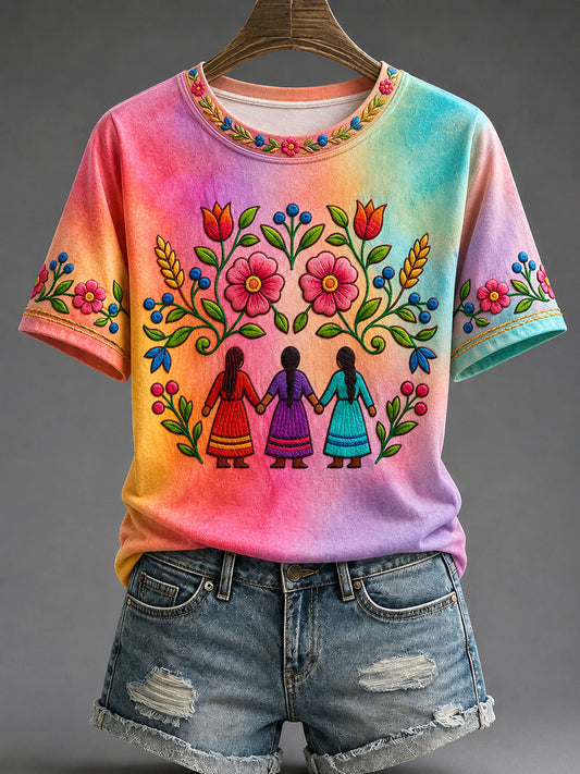 Women's Native Floral Print Casual T-Shirt