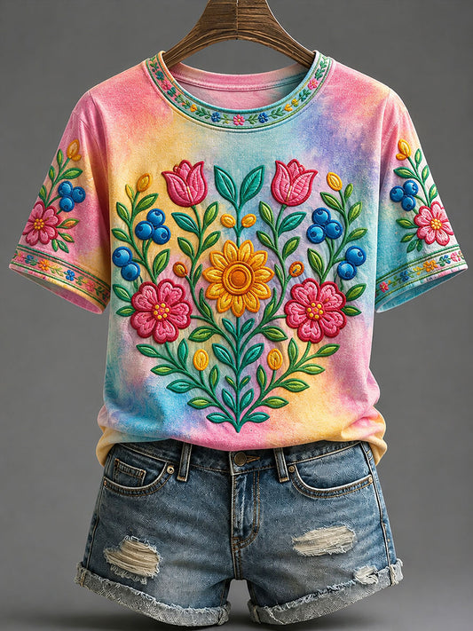 Women's Native Floral Print Casual T-Shirt