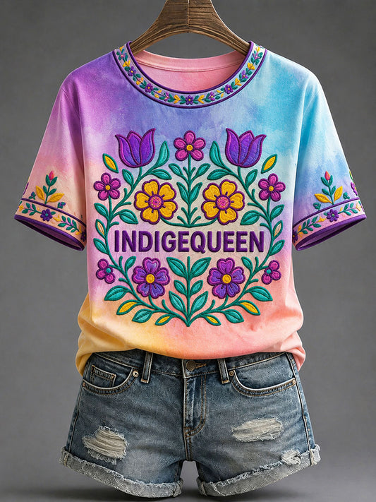 Women's Native Floral Print Casual T-Shirt