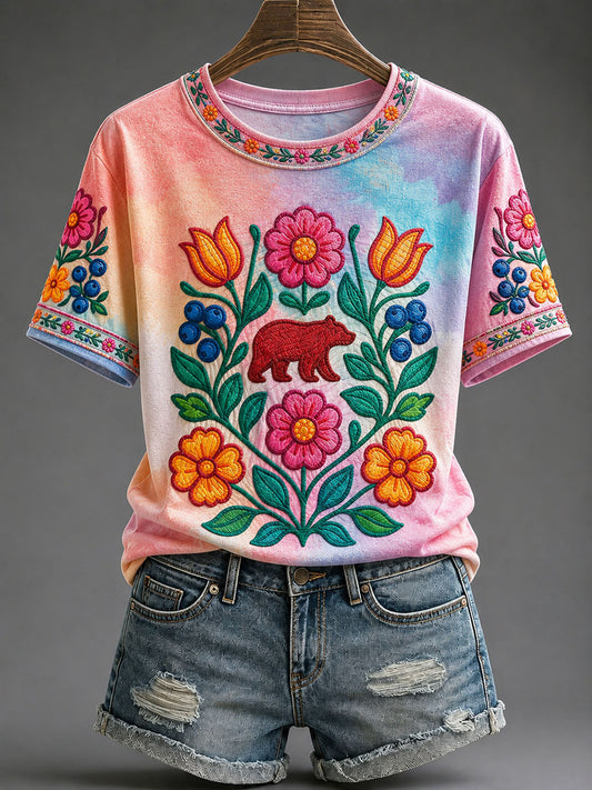 Women's Native Floral Print Casual T-Shirt