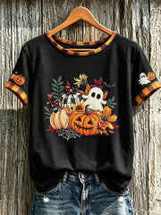 Women's autumn theme adorable ghost pattern casual short-sleeved T-shirt