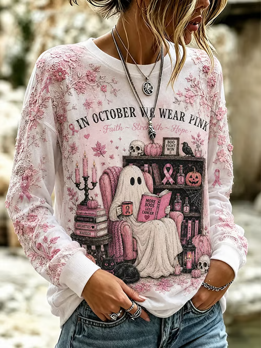 Women's Breast Cancer Halloween Print Regular Sweatshirt