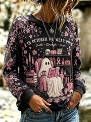 Women's Breast Cancer Halloween Print Regular Sweatshirt
