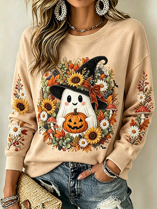 Women's autumn theme adorable ghost pattern casual sweatshirt