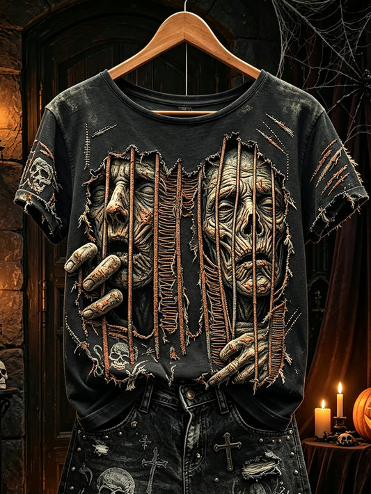 Women's Gothic style horror skull pattern printed casual short-sleeve T-shirt