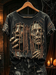 Women's Gothic style horror skull pattern printed casual short-sleeve T-shirt