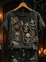 Women's Gothic style horror skull pattern printed casual short-sleeve T-shirt