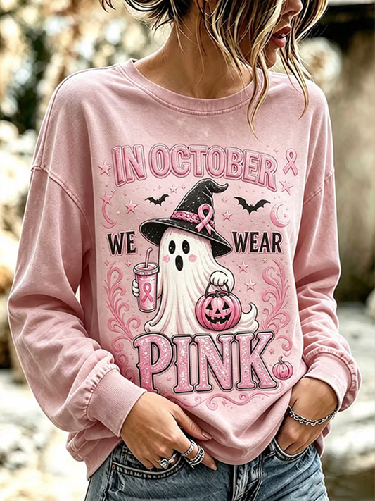 Women's Breast Cancer Halloween Print Regular Sweatshirt