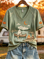 Women's Boating Ghost Fall Camping Print short sleeve T-shirt