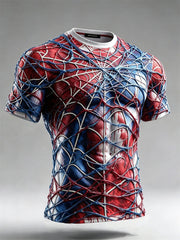 Men's Halloween Spooky Spiderweb Contrast Color Print short sleeves t-shirt