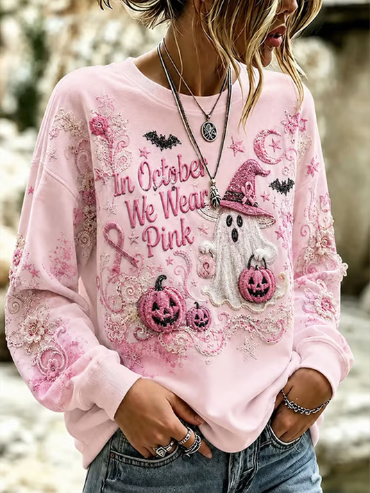 Women's Breast Cancer Halloween Print Regular Sweatshirt