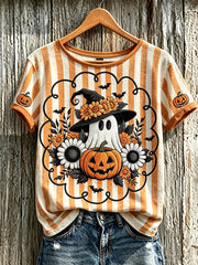Women's autumn theme adorable ghost pattern casual short-sleeved T-shirt