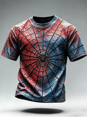 Men's Halloween Skull Spiderweb Contrast Color Print short sleeves t-shirt