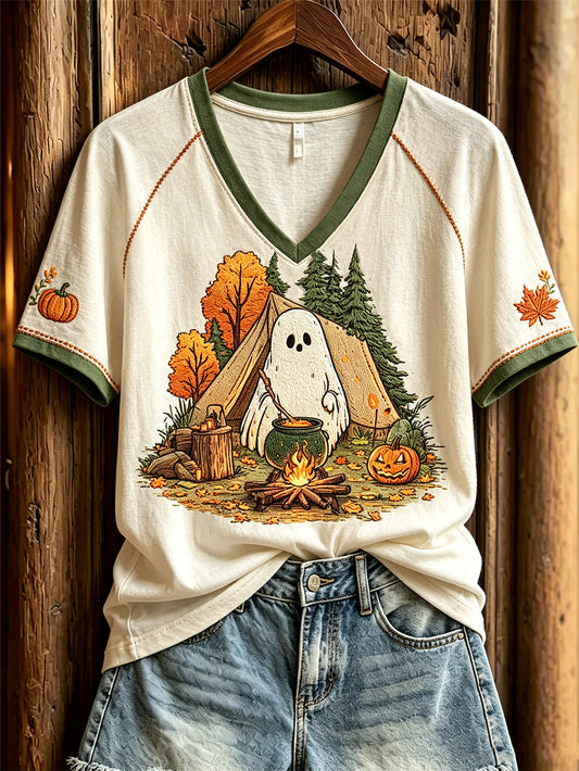 Women's cute ghost camping fun pattern casual short-sleeve T-shirt