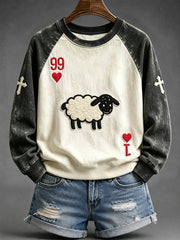 Women's He Left The 99 Playing Card Inspired Faith Print Raglan Sleeve Sweatshirt