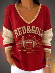 Women's Football Gameday Gift For Football Fans Casual V-Neck Top