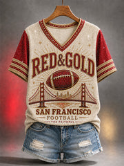 Women's Football Gameday Gift For Football Fans Casual V-Neck Tee