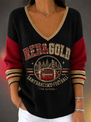 Women's Football Gameday Gift For Football Fans Casual V-Neck Top