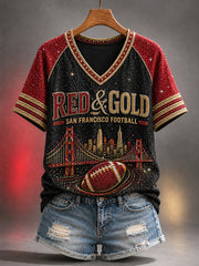 Women's Football Gameday Gift For Football Fans Casual V-Neck Tee