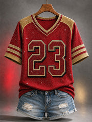 Women's Football Gameday NO.23 Gift For Football Fans Casual V-Neck Tee