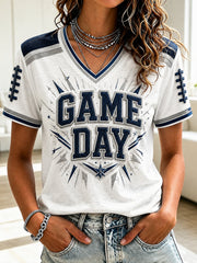 Women's Football GAME DAY Printed V-neck T-shirt