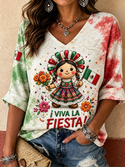 Women's Mexico Independence Day Art Printed T-shirt