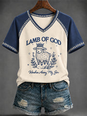 Women's “LAMB OF GOD” Printed V-neck T-shirt
