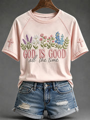 Women's God Is Good Floral Print Round Neck Short Sleeve T-shirt