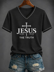 Women's “The way The Truth The Life” Printed V-neck T-shirt