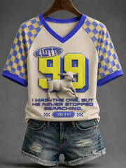 Women's He Left The 99 V-neck Off-shoulder Short-sleeved T-shirt