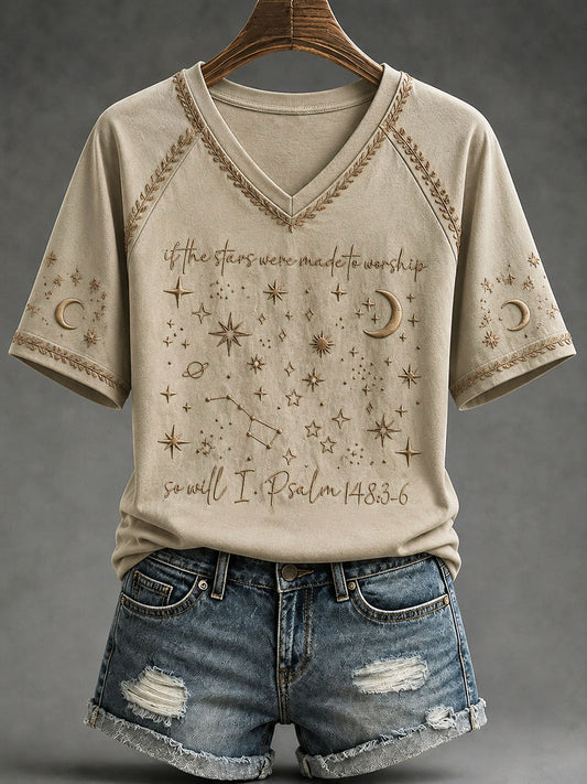 Woman's "If the stars were made to worship, so will I" - Psalm 148 Christian Casual T-shirt
