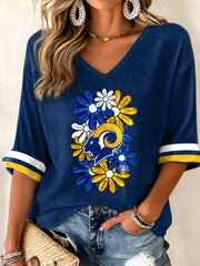 Women's Football Mid-length Sleeves V-Neck T-Shirt