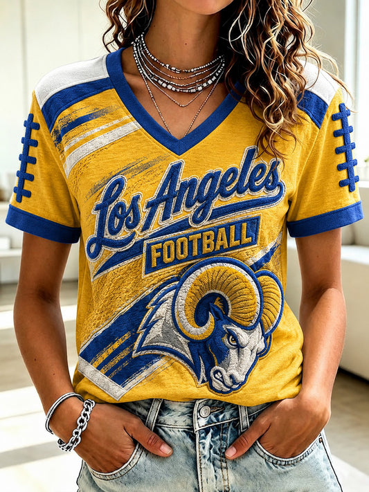 Women's Football Los Angeles Printed V-neck T-shirt