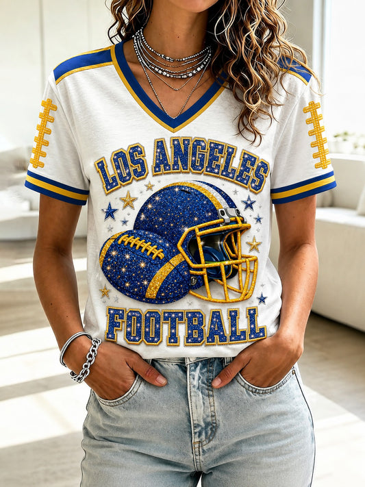 Women's Football Los Angeles Printed V-neck T-shirt
