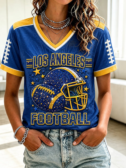 Women's Football Los Angeles Printed V-neck T-shirt