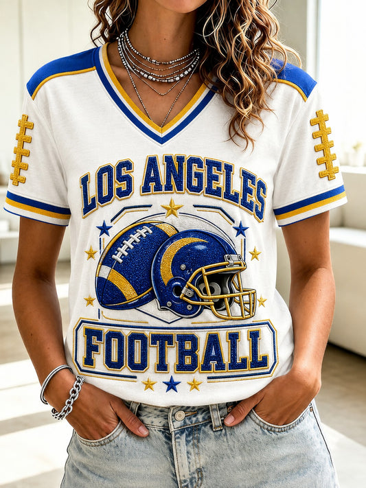 Women's Football Los Angeles Printed V-neck T-shirt
