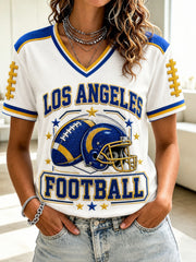 Women's Football Los Angeles Printed V-neck T-shirt