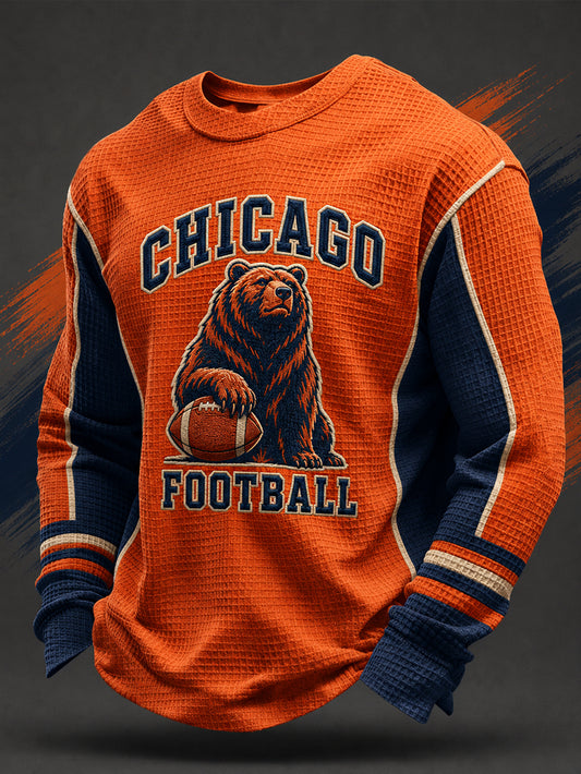 Men's Football Gameday Gift For Football Fans Casual Waffle Long Sleeve Top