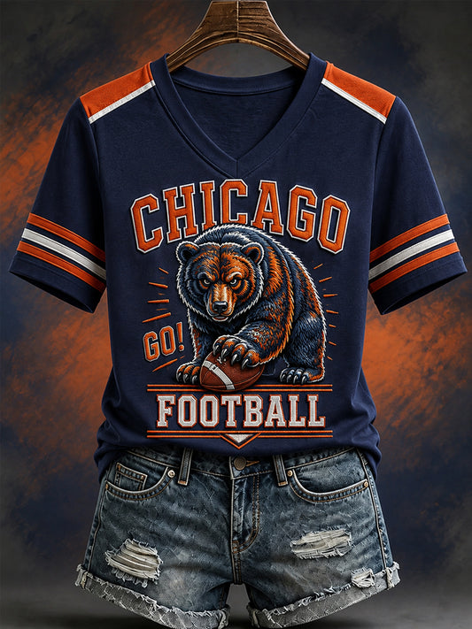 Women's Football Gameday Gift For Football Fans Casual V-Neck Tee