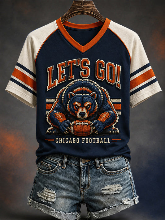 Women's Football Gameday Gift For Football Fans Casual V-Neck Tee