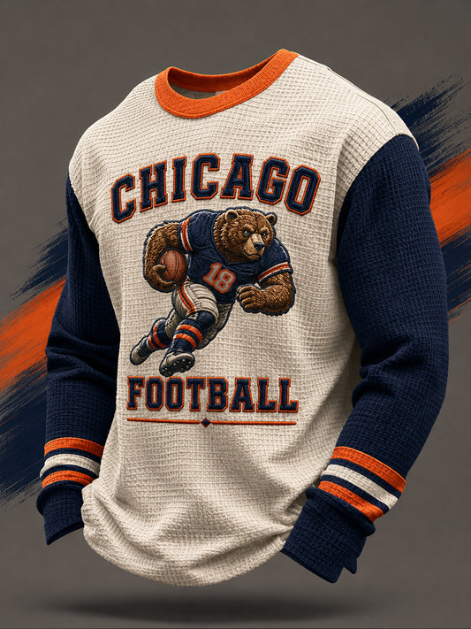 Men's Football Gameday Gift For Football Fans Casual Waffle Long Sleeve Top