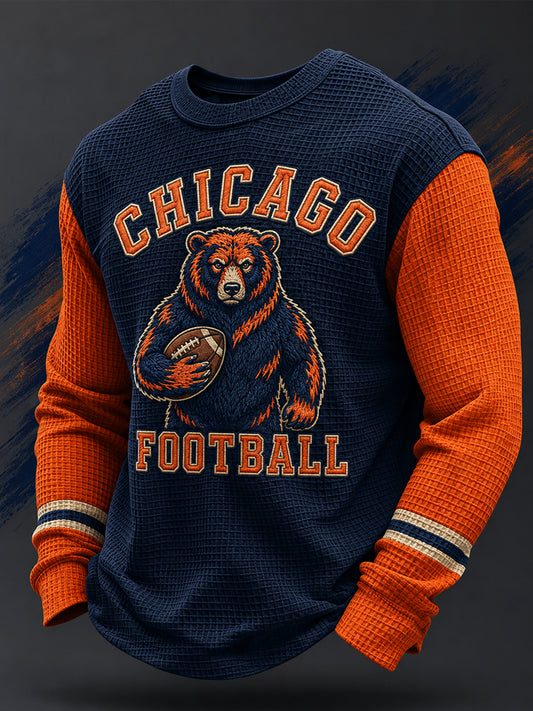 Men's Football Gameday Gift For Football Fans Casual Waffle Long Sleeve Top