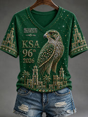 Women's Saudi National Day V-neck off-shoulder short-sleeved T-shirt