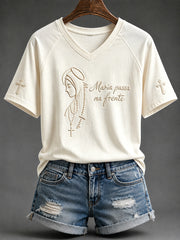 Women's Virgin Mary Print V-neck Short-sleeved T-shirt