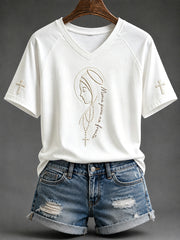 Women's Virgin Mary Print V-neck Short-sleeved T-shirt