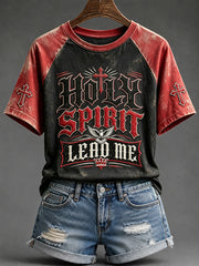 Women's Holy Spirit Lead Me Faith Print Round Neck Short Sleeve T-shirt
